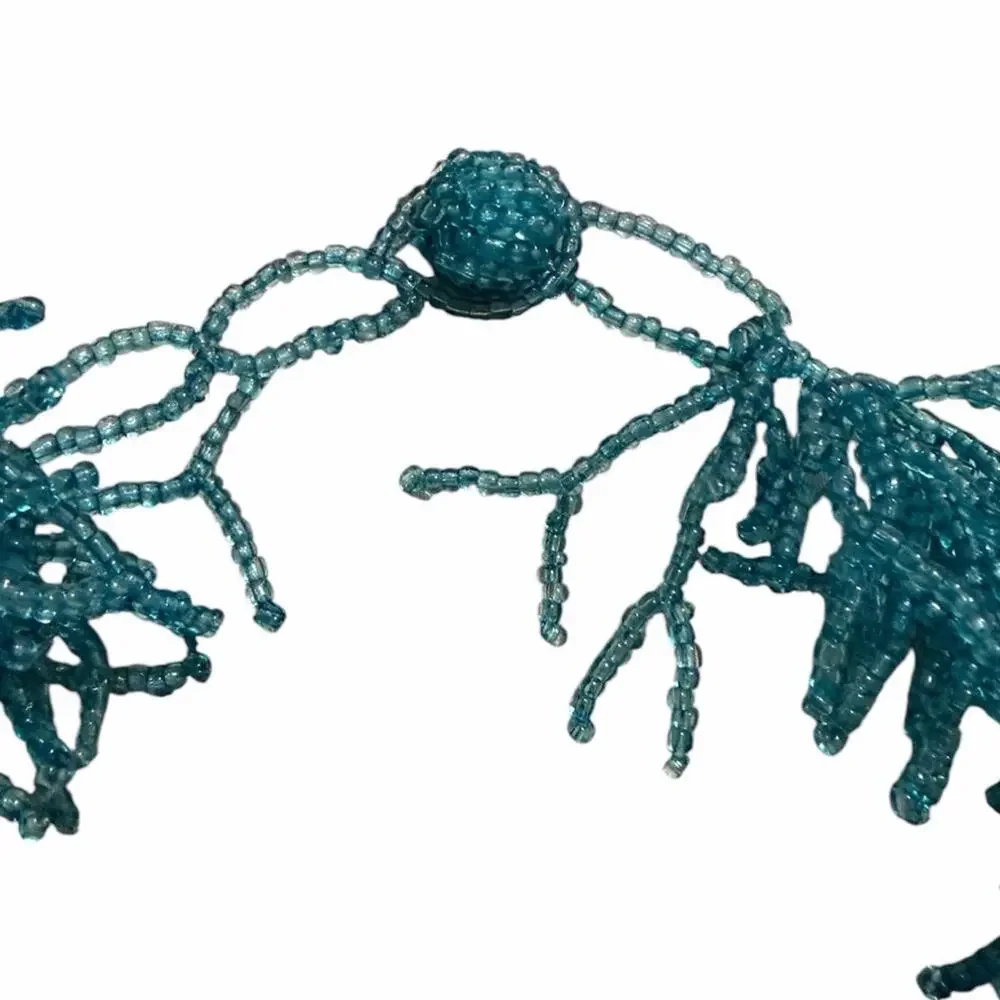 Aqua Blue Seed Bead Statement Choker Necklace 16–17”